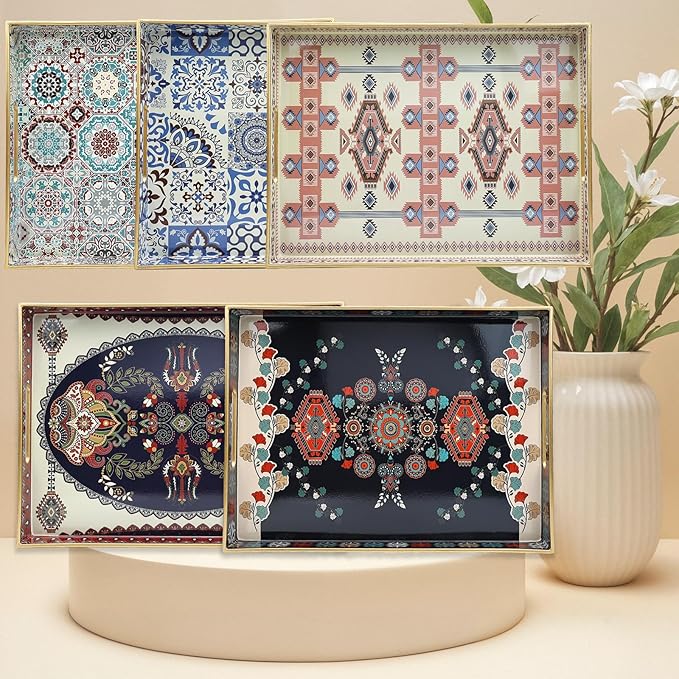 Spsyrine Plastic Serving Tray for Ottoman, Coffee Table, Rectangle Decorative Tray for Entertaining, Outdoor, Living Room, Home Decor