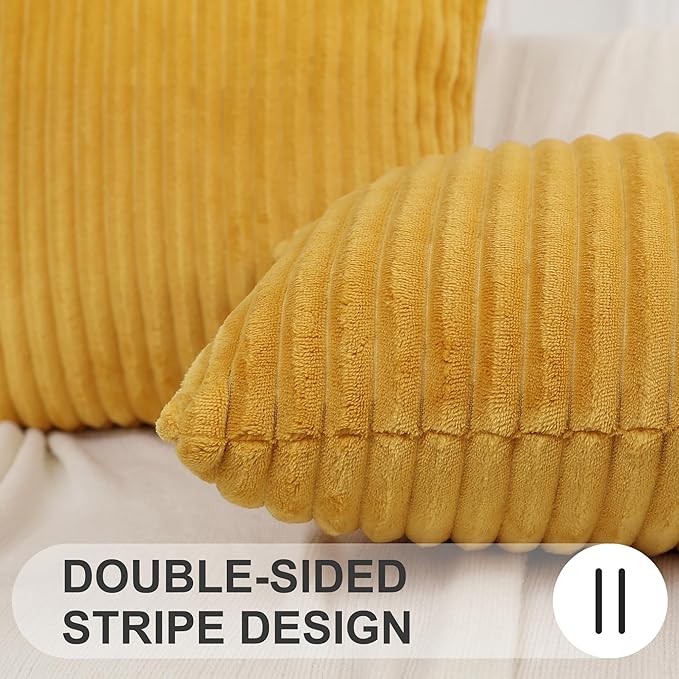 Simmore Decorative Fall Throw Pillow Covers 24x24 Set of 2, Soft Natural Plush Flannel Double-Sided Fluffy Couch Pillow Covers for Sofa Living Room, Mustard Yellow