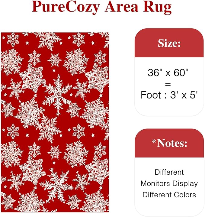 Red Area Rug 3x5 Christmas Office Carpet Snowflake Washable Doormat Xmas Holiday Decor Non Slip Indoor Kitchen Accent Rug Decorative for Entryway Dining Room