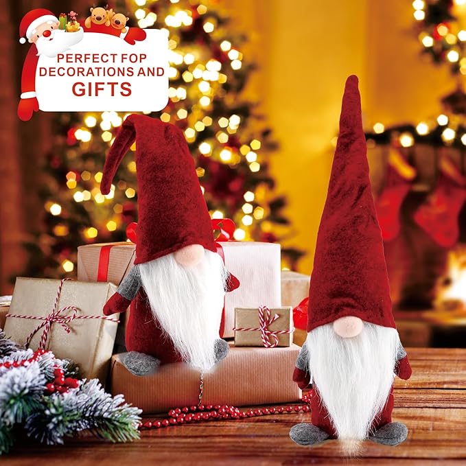 16" Handmade Christmas Gnome Doll – Scandinavian Tomte Yule Santa Nisse, Nordic Plush Elf Figurine, Good Luck Holiday Decoration for Home, Christmas Tree, Halloween & Thanksgiving (Red)