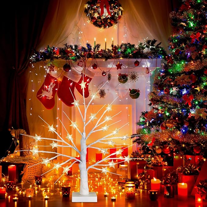 Retisee Star Tree LED Light with 24 Warm White LED Timer USB Battery Operated Christmas Star Lights Indoor Outdoor for Home Table Party Decor