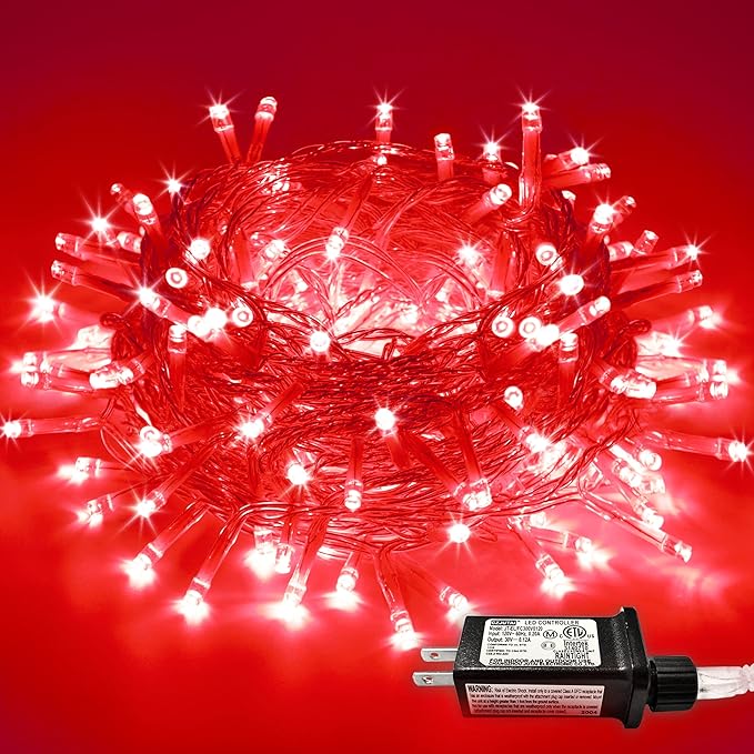 JMEXSUSS Red Halloween Decor String Lights Outdoor Indoor, 66ft 200 LED Red Christmas Lights Clear Wire, 8 Modes Halloween Twinkle Fairy Light Plug in for Tree Room Party Decorations