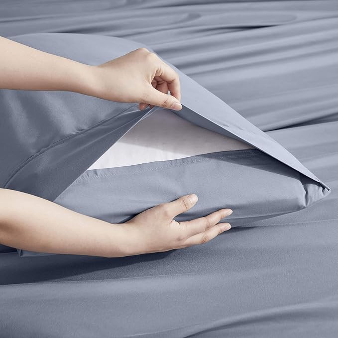 Nestl Extra Deep King Sheet Set - 6 Piece Breathable & Cooling Sheets - Hotel Luxury Bedding Set w/18-24 Inch Deep Pockets - Easy & Secure Fit - Super Soft, Wrinkle Free & Comfy - Stone Blue