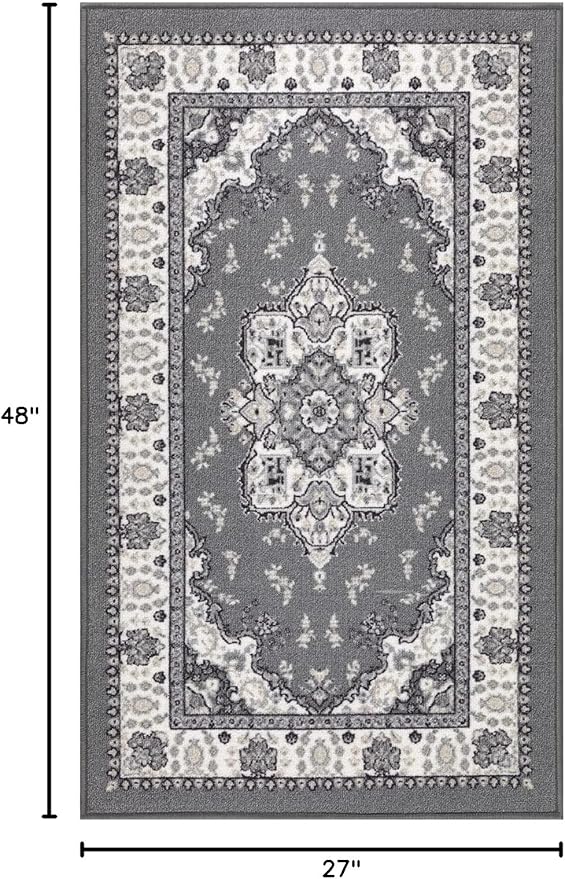 Antep Rugs Alfombras Oriental Traditional 2x4 Non-Skid (Non-Slip) Low Profile Pile Rubber Backing Kitchen Area Rugs (Gray, 2'3" x 4')