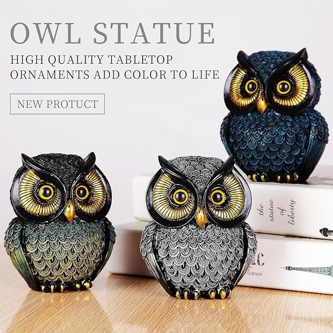Owl Figurines Resin Statue Home Decor Sculptures Ornament for Bookshelf Living Room,Housewarming Gift