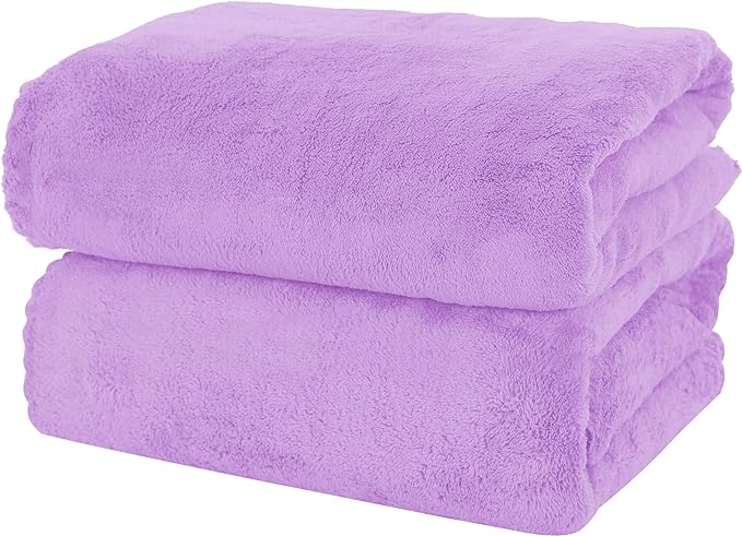 MOONQUEEN 2 Pack Premium Bath Towel Set - Quick Drying - Microfiber Coral Velvet Highly Absorbent Towels - Multipurpose Use as Bath Fitness, Bathroom, Shower, Sports, Yoga Towel (Purple)