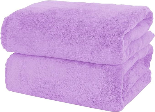 MOONQUEEN 2 Pack Premium Bath Towel Set - Quick Drying - Microfiber Coral Velvet Highly Absorbent Towels - Multipurpose Use as Bath Fitness, Bathroom, Shower, Sports, Yoga Towel (Purple)