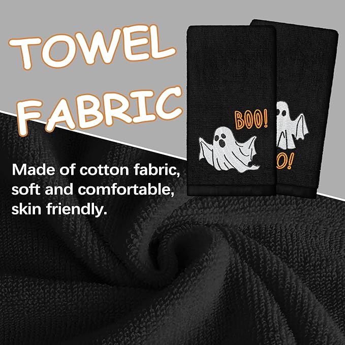 Halloween Hand Towels Set of 2 Embroidered Boo Ghost Dish Towels 13.7 x 29.5 Inch Spooky Home Decor Holiday Decorative Towels for Kitchen Bathroom