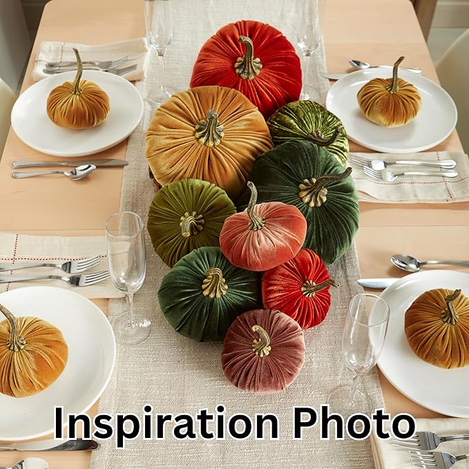Your Heart's Content Small Velvet Pumpkins Set of 4, Luxury Velvet Fall Home Decor, Orange Pumpkin Accent, Halloween Centerpiece, Autumn Wedding Centerpiece (Sm Rust Harvest Bronze Tangerine)
