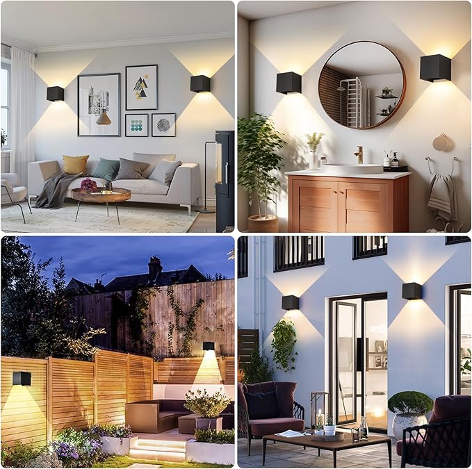 15W Indoor Wall Sconce,Black Wall Sconces Set of Two,3 Color Temperatures Hardwired Up and Down Outdoor Lights,4.33 Inch Interior/Exterior Wall Lights for Living Room Bedroom Hallway Porch Yard 2 Pack