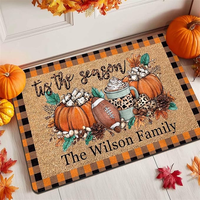 Personalized Halloween Door Mat Custom The Fall Season Non-Slip Indoor Doormat Customized Halloween Fall Home Decor for Friend Family