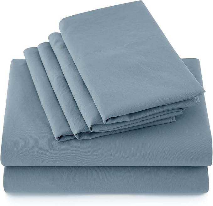 Bedsure Deep Pocket King Sheet Set - 6 Piece, Prewashed Ultra-Soft King Size Sheets Set, Fits Mattresses Up to 18 Inches Thick, Breathable & Secure Fit, Hotel Luxury Bedding, Mineral Blue