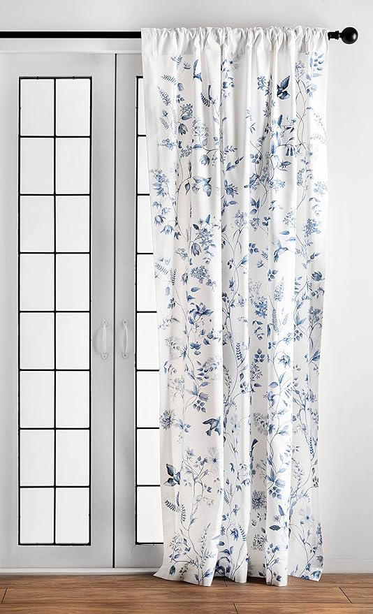 Maison d' Hermine Curtains for Living Room 100% Cotton 96 inch Length Two Panels Light Filtering Curtains for Bedroom Windows with Rod and Loop Pockets Drapes (Neo Ipomee White, 50" W x 96" L)