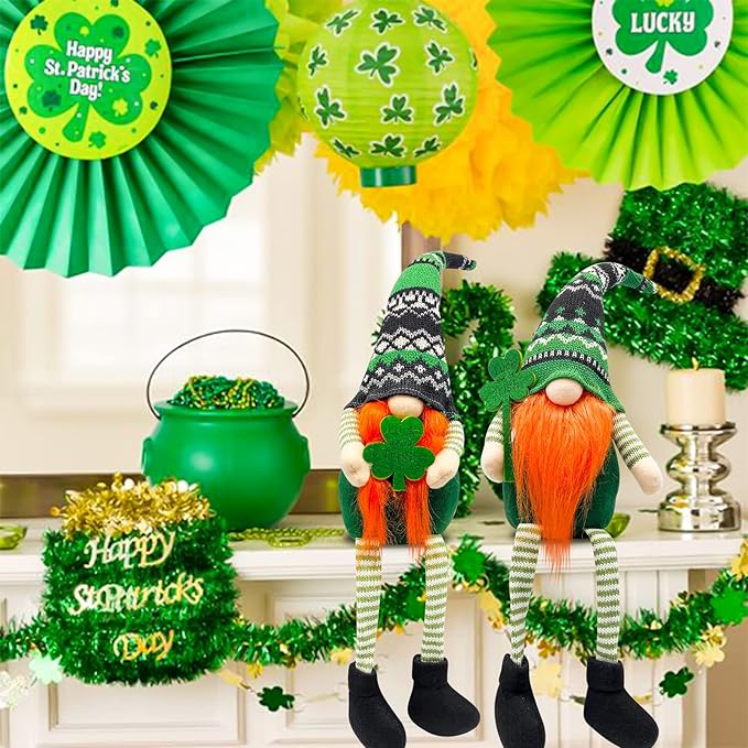 St Patrick's Day Decorations - Leprechaun Doll, Irish Plush Gnomes for Home - Green Ornament Table Centerpiece - Irish Gifts