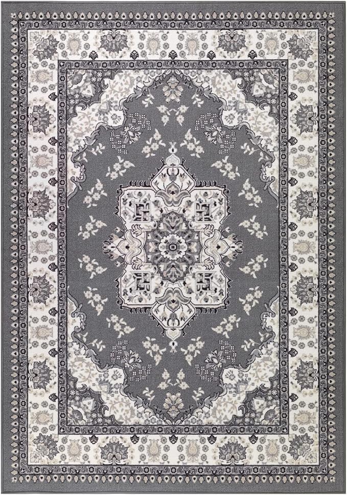 Antep Rugs Alfombras Oriental Traditional 3x5 Non-Skid (Non-Slip) Low Profile Pile Rubber Backing Indoor Area Rugs (Gray, 3' x 5')