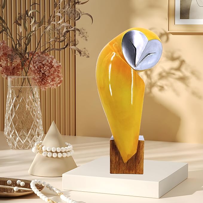 15 Inch Owl Statue for Home Decor Accents Office Decor, Handmade Owl Sculpture for Bookshelf Decor, Bookshelf Desktop Mantel Cabinet Living Room Bedroom Decorations
