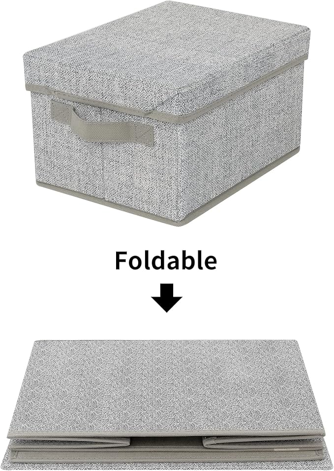 GRANNY SAYS Closet Storage Bins, Fabric Boxes with Lids, Shelf Baskets for Closet Organization, Stackable Storage Containers, Gray, Medium, 3-Pack