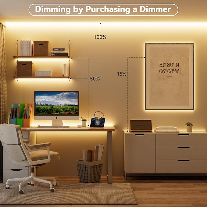 MIWISE COB LED Strip Light 20ft/6.1m,CRI 90+ Warm White 2700K High Lumen Super Bright Flexible DC24V LED Tape Light,for Cabinet Home Office DIY Lighting Projects(Adapter&Controller NOT Included)