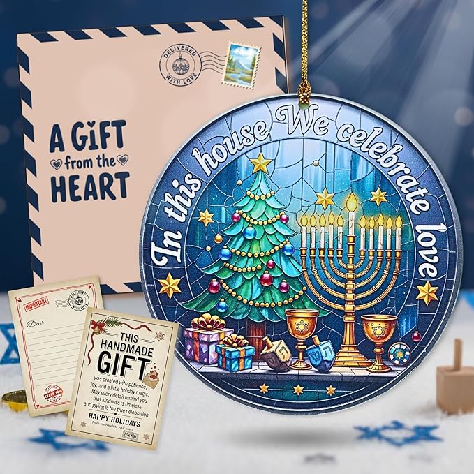 Hanukkah Ornaments Gifts β Star of David Ornament with Acrylic Stained Glass Effect β Hanukkah Christmas Ornament, Christmas Hanukkah Acrylic Ornament for Tree, Home & Judaica Holiday Decor