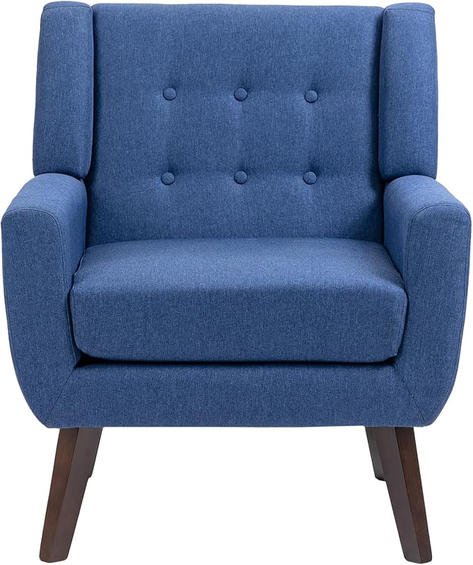 UIXE Accent Chair Modern Upholstered Armchair, Mid Century Club Arm Chairs, Comfy Single Lounge Sofa Living Room Button Tufted Armrest Side Reading Seat for Dorm Bedroom Home Office, Blue