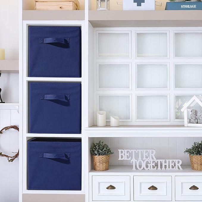 Sorbus Foldable Storage Cubes - 6 Fabric Baskets for Organizing Pantry, Closet, Shelf, Nursery, Playroom, Toy Box, Cubby -11 Inch Dual Handle Collapsible Closet Organizers and Storage Bins -Royal Blue