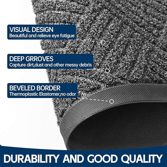 Front Door Mat Outside Entrance, 5' x 4' Heavy Duty Indoor Outdoor Door Mats for Entryway, Trap Dirt Outdoor Doormat Low Profile, Non Slip Welcome Mats for Front Door, Artificial Grass