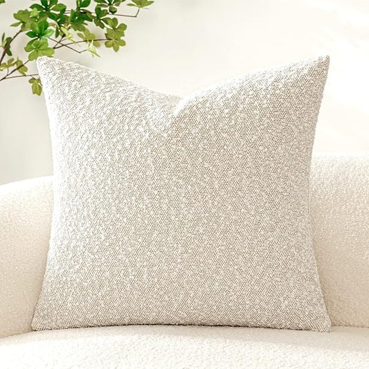 Woaboy Pack of 1 Decorative Boucle Throw Pillow Covers Textured Square Euro Pillowcaes Accent Solid Cozy Soft Cushion Covers Home Decor for Sofa Couch Living Room Bed,24x24 Inch Lvory
