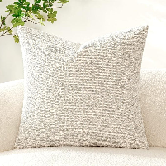 Woaboy Pack of 1 Decorative Boucle Throw Pillow Covers Textured Square Pillowcaes Accent Solid Cozy Soft Cushion Covers Home Decor for Sofa Couch Living Room Bed,18x18 Inch Lvory