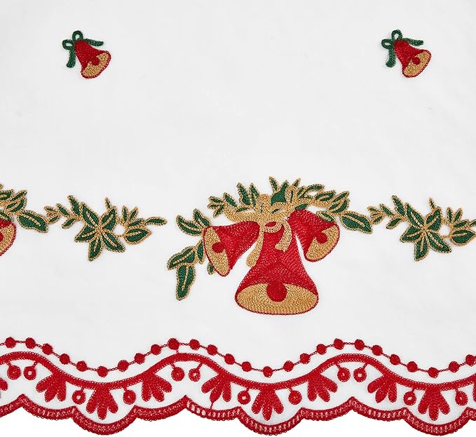 Deconovo Christmas Kitchen Tier Curtains, Embroidered Cafe Tiers, Semi Sheer Window Treatment with Rod Pocket, Light Filtering for Small Windows, Door & Sink Areas, 28W x 45L, Golden Bell, 2 Panels