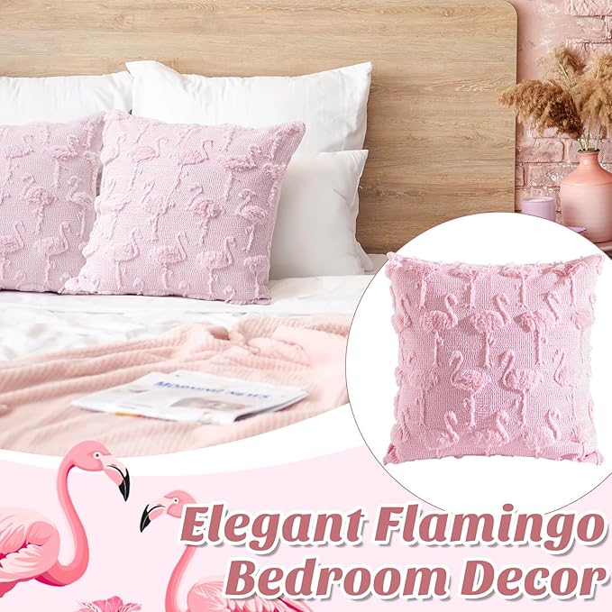 Set of 2 Flamingo Throw Pillow Covers 18x18 Inch Pink Flamingo 3D Protruding Throw Pillow Cases Soft Christmas Summer Couch Cushion Case for Home Sofa Room Decoration