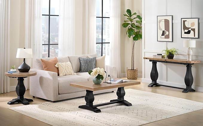 Martin Svensson Home Napa Solid Wood Pedestal End Table, Black and Driftwood