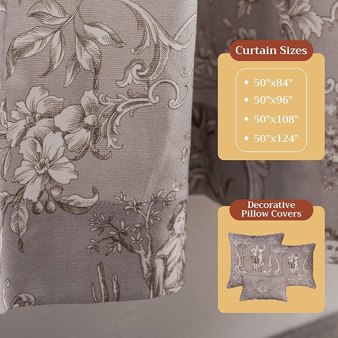 Maison d' Hermine Curtains for Living Room 100% Cotton 84 inch Length One Panel Light Filtering Toile Curtains for Bedroom Windows with Rod and Loop Pockets Drapes (Joli Jouy Beige, 50" W x 84" L)