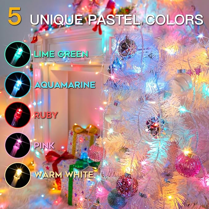 suddus String Lights Indoor Bedroom Connectable, 33ft 100 Led Multicolor Christmas Light Outdoor Clear Wire, Plug in Fairy Lights with Remote for Classroom Dorm Decorations
