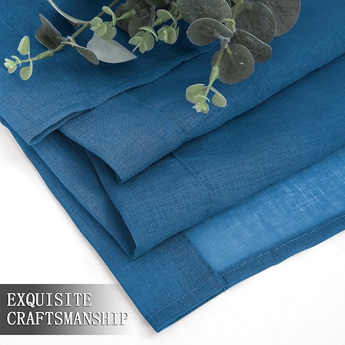 Tollpiz Sheer Curtains Linen Textured Bedroom Curtain Sheers Light Filtering Rod Pocket Voile Curtains for Living Room, 54 x 84 inches Long, Classic Blue, Set of 2 Panels