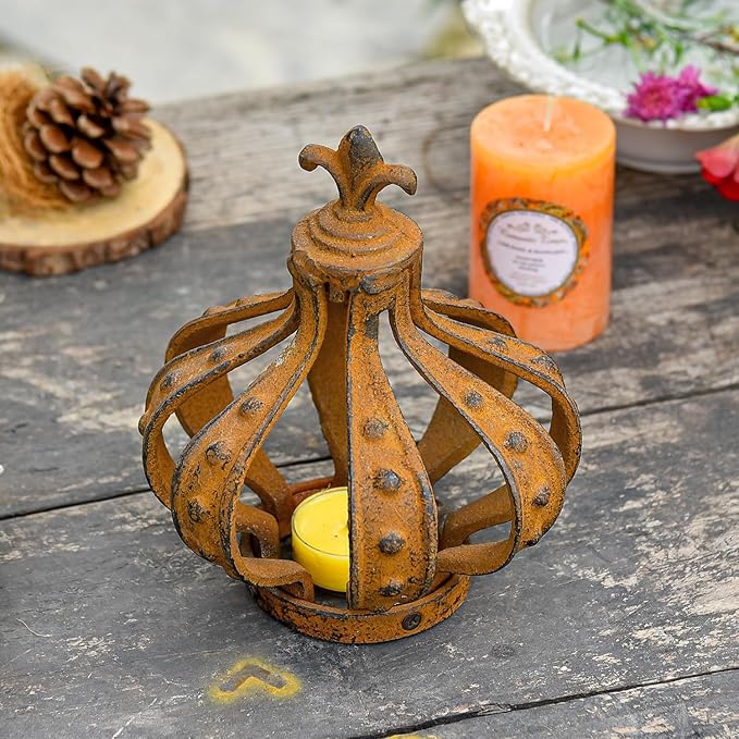 Sungmor Cast Iron Crown Sculpture, Patina Finish with Rustic Accent, Creative Candle Cover, Centerpiece Art Crown Statue for Tabletop Decor, Bookshelf, Special Occasions