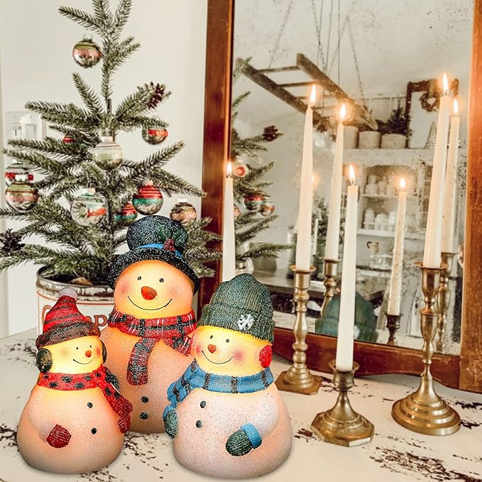 Christmas LED Flameless Candles Snowman Novelty Lighting Battery Operated with Remote Real Wax Flickering Candles Decorative for Holiday Winter Bedroom Snowman Theme Decor Mothers Day Gifts