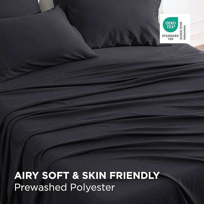 Bedsure Deep Pocket Full Size Sheets Set - 6 Piece, Prewashed Ultra-Soft Full Size Bed Sheets, Fits Mattresses Up to 18 Inches Thick, Breathable & Secure Fit, Hotel Luxury Bedding, Black