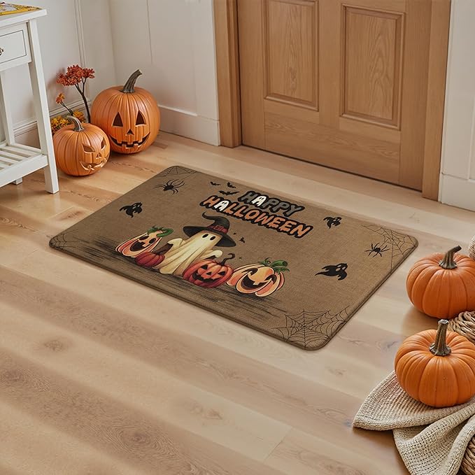 GENIMO Halloween Decorations - Kitchen Mats for Floor, 2PCS Kitchen Rugs, Cushioned Anti Fatigue Mat for Home Decor, Waterproof Non-Slip Comfort Standing Mat for Laundry, 17.3"x47"+17.3"x30", Brown