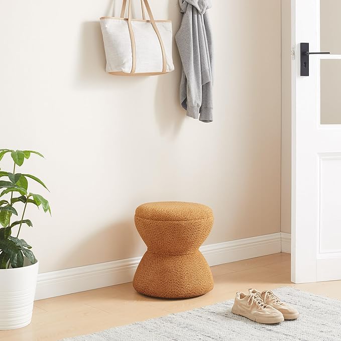 Multi-Functional Boucle Ottoman, Vanity Stool Chair, Sturdy Wooden Footstool, Suitable for Living Room, Bedroom, and Entryway, Without Installation, Curry