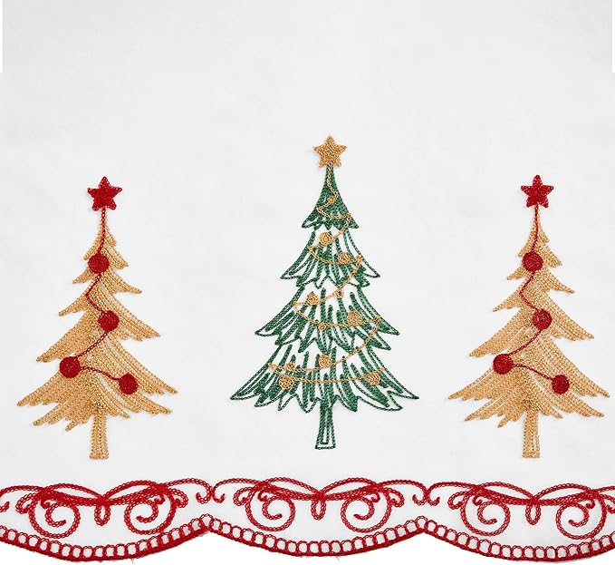 Deconovo Christmas Kitchen Tier Curtains, Embroidered Cafe Tiers, Semi Sheer Window Treatment with Rod Pocket, Light Filtering for Small Windows, Door & Sink Areas, 28W x 30L, Tree, 2 Panels