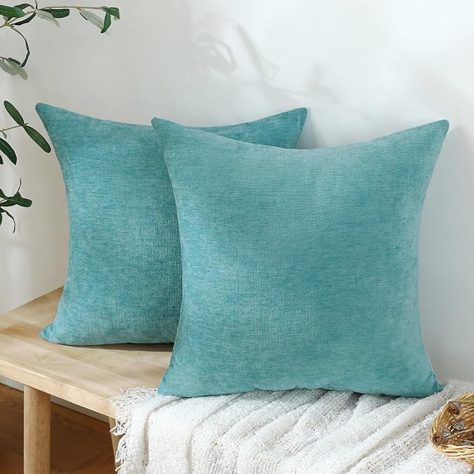 Jeneoo Aqua Haze Decorative Throw Pillow Covers Soft Chenille Comfy Square Couch Cushion Cases for Living Room Sofa Decor (Set of 2, 18 x 18 Inches)