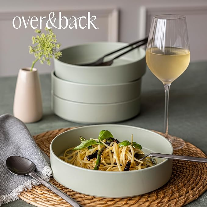 over&back 13oz Traditional Glassware - Set of 4 Classic Stem Drinking Glasses for Parties, Get-togethers, and More - Mouth-Blown - Wine Cups for Kitchen and Dining Room - Clear