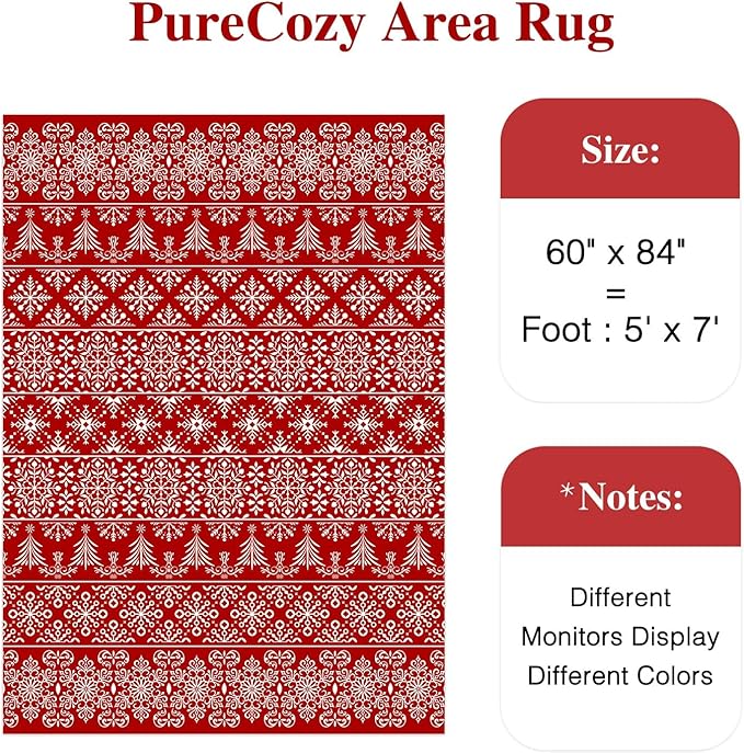5x7 Area Rug Red Christmas Living Room Carpet Xmas Holiday Decor Bedroom Carpet Snowflake Washable Non Slip Kitchen Mat Indoor Decorative Throw Rug Entryway Dining Room Nursery Bathroom