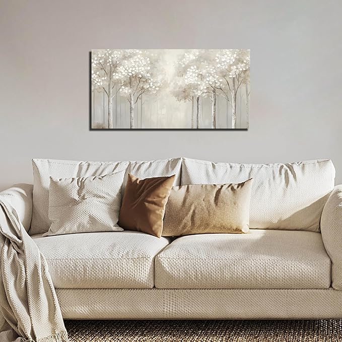 ANCXWOTER Large Forest Wall Art for Living Room White Misty Birch Tree Picture for Bedroom Office Modern Landscapes Canvas Prints Ready to Hang 20x40 Inch