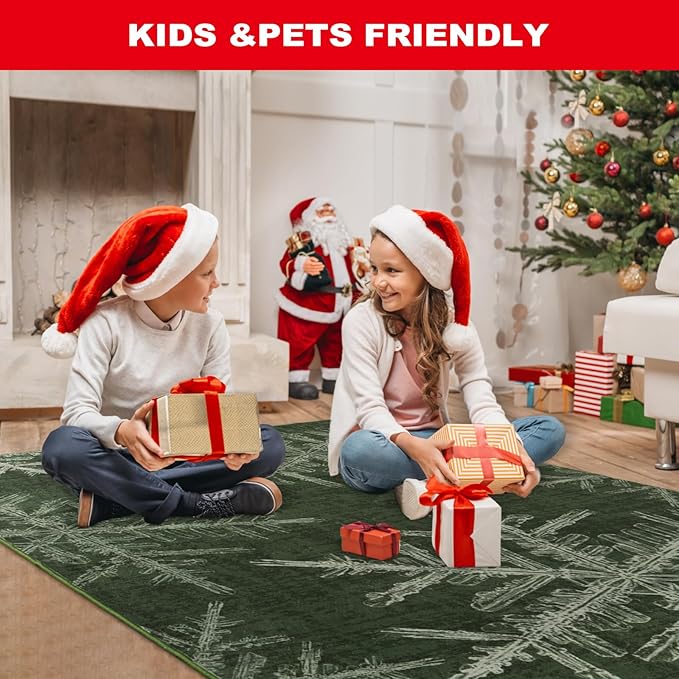 Lahome Snowflake Christmas Runner Rug, 2x6 Christmas Rug Runners for Hallways Soft Non Slip Kitchen Washable Runner Holiday Decor Ultra-Thin Carpet Runner for Bedroom Laundry(2x6ft,Green)
