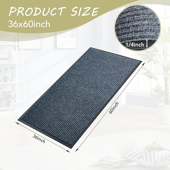 Front Door Mat,3'x5'Indoor Outdoor Door Mat,Heavy Duty Durable Welcome,Commercial Floor Mats Inside Outside Entrance, Waterproof All-Season, All-Weather Non Slip Backing Doormat for Entryway,Dark Gray