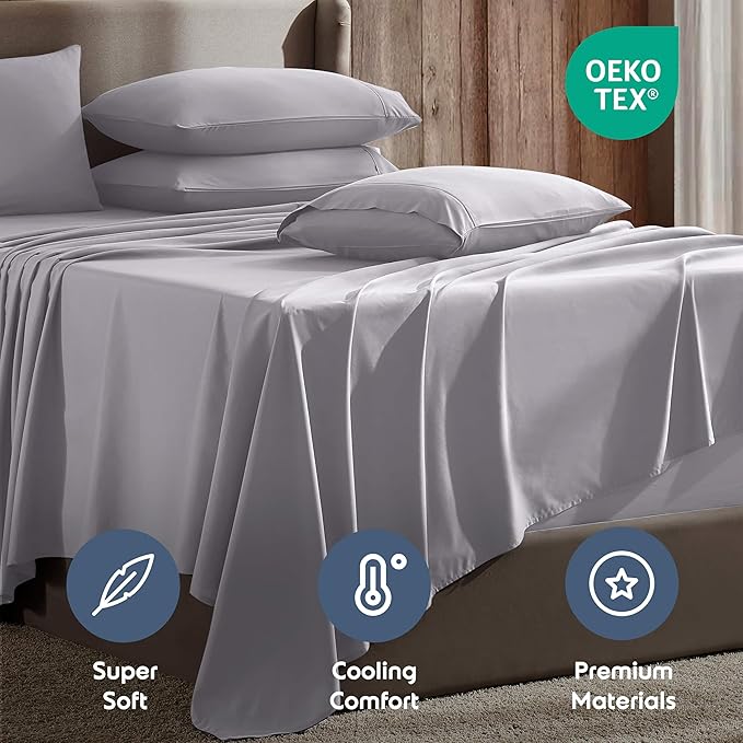 Nestl Extra Deep Full Sheet Set - 6 Piece Breathable & Cooling Sheets - Hotel Luxury Bedding Set w/18-24 Inch Deep Pockets - Easy & Secure Fit - Super Soft, Wrinkle Free & Comfy - Gray Lavender