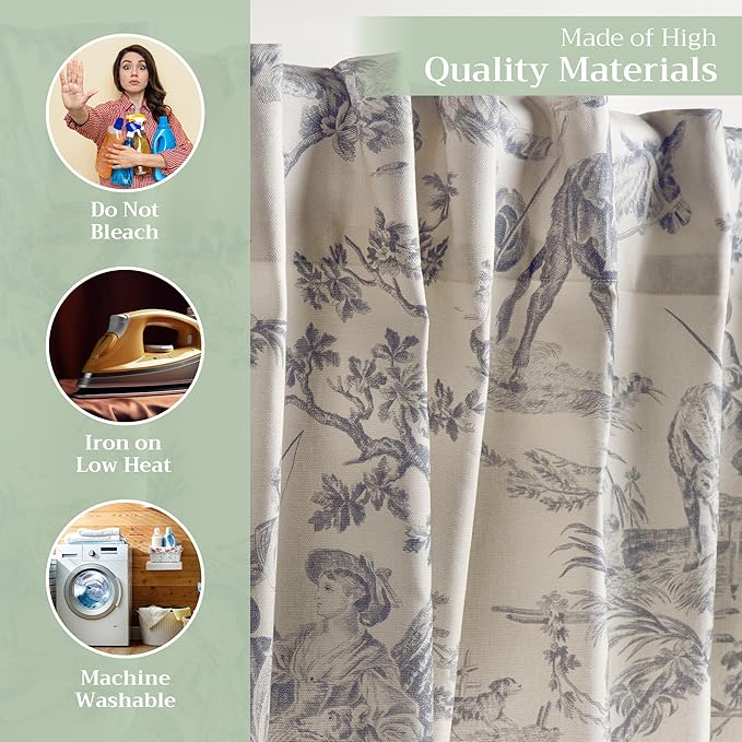 Maison d' Hermine Curtains for Living Room 100% Cotton 108 inch Length Two Panels Light Filtering Toile Curtains for Bedroom Windows with Rod and Loop Pockets (The Miller Paloma Gray, 50" W x 108" L)
