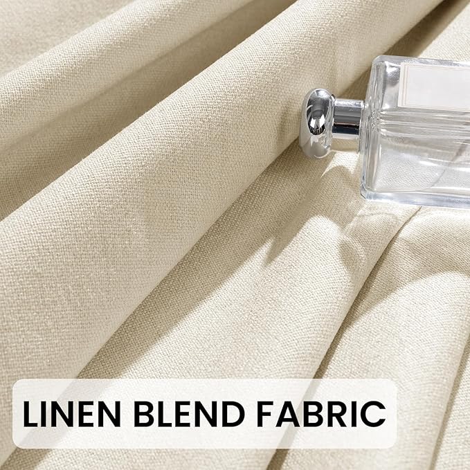 100% Blackout Curtains 96 inches Length Linen Blend Bedroom Curtains, Rod Pocket Back Tab Black Out Window Curtain Set Living Room Curtains, Full Blackout Curtains 2 Panels Drape, Beige