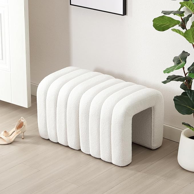 Multi-Functional Ottoman Stool Set of 2, Footrest for Couch, Modern Vanity Stool for Make-up Room, Living Room and Entryway, Small Cute Footstool (White Teddy Fleece)